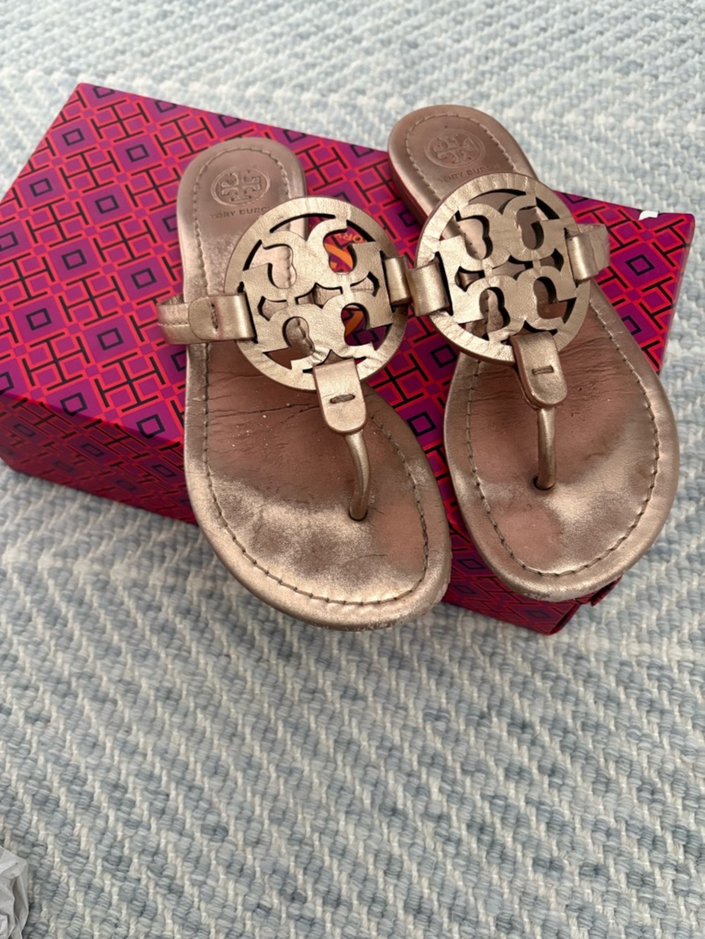 Tory Burch Metallic Rose Gold Miller Thong Sandals